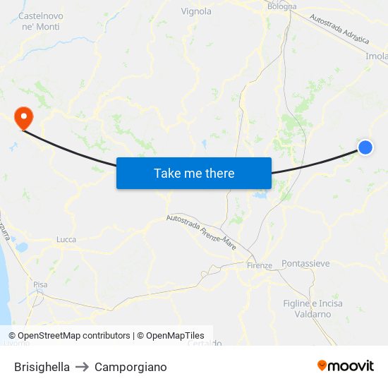 Brisighella to Camporgiano map