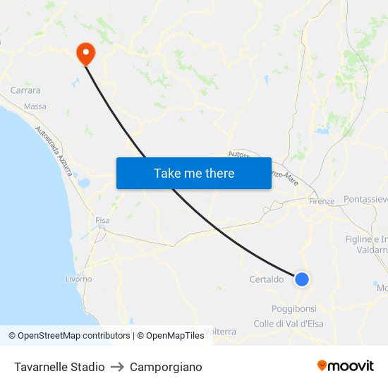 Tavarnelle Stadio to Camporgiano map