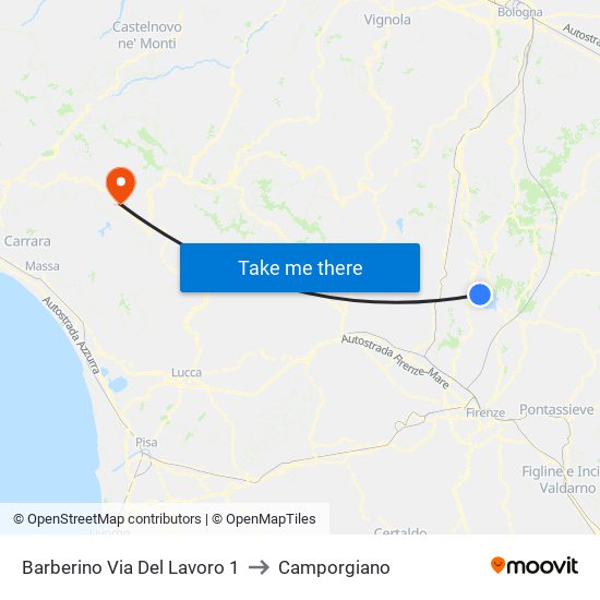 Barberino Via Del Lavoro 1 to Camporgiano map