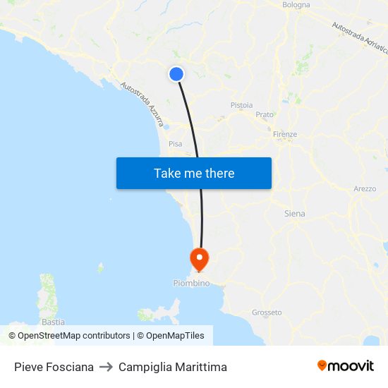 Pieve Fosciana to Campiglia Marittima map