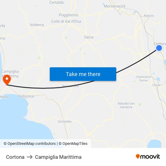 Cortona to Campiglia Marittima map
