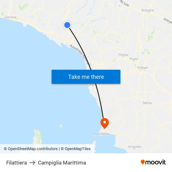 Filattiera to Campiglia Marittima map