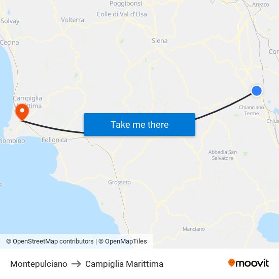 Montepulciano to Campiglia Marittima map