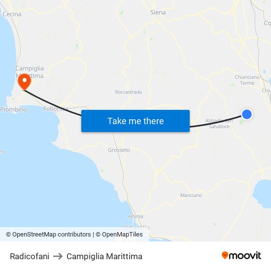 Radicofani to Campiglia Marittima map