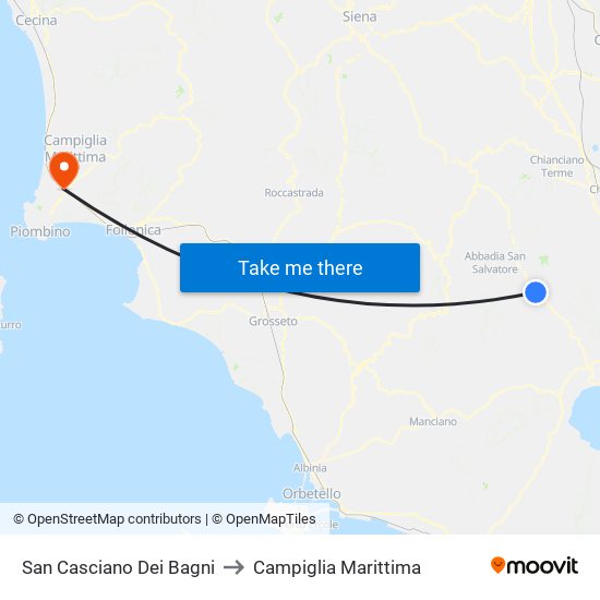 San Casciano Dei Bagni to Campiglia Marittima map