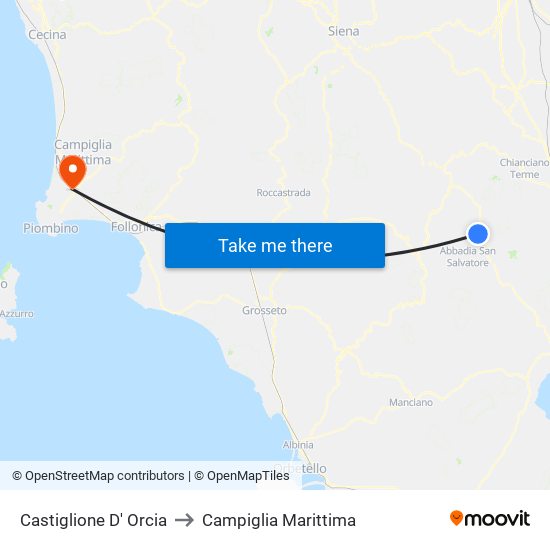 Castiglione D' Orcia to Campiglia Marittima map