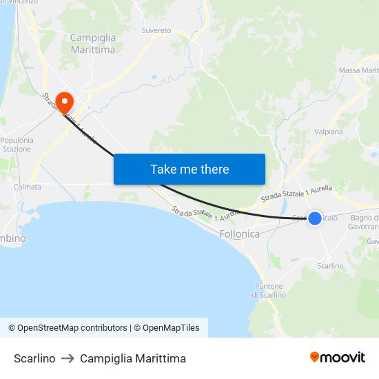 Scarlino to Campiglia Marittima map