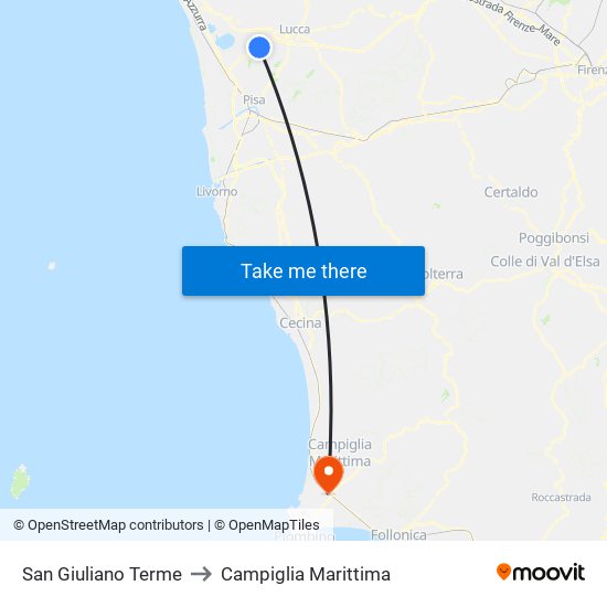 San Giuliano Terme to Campiglia Marittima map