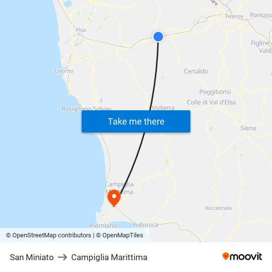 San Miniato to Campiglia Marittima map