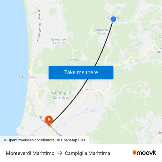 Monteverdi Marittimo to Campiglia Marittima map