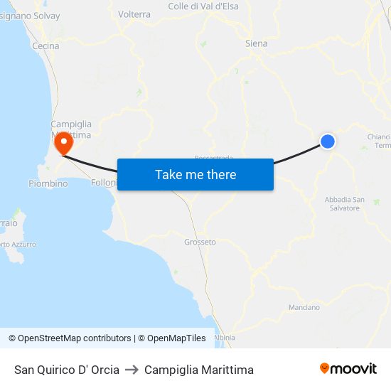 San Quirico D' Orcia to Campiglia Marittima map