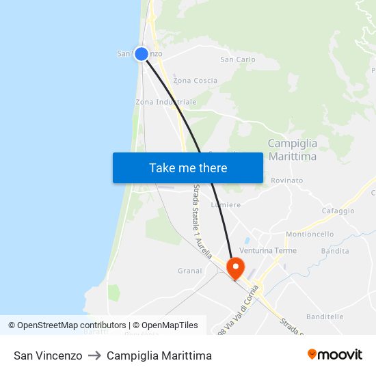 San Vincenzo to Campiglia Marittima map