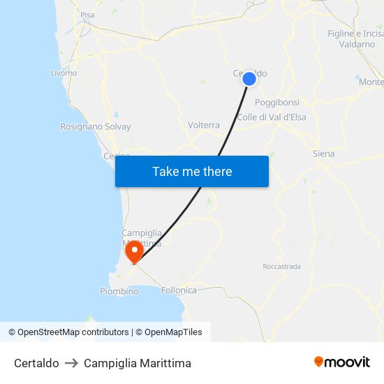 Certaldo to Campiglia Marittima map