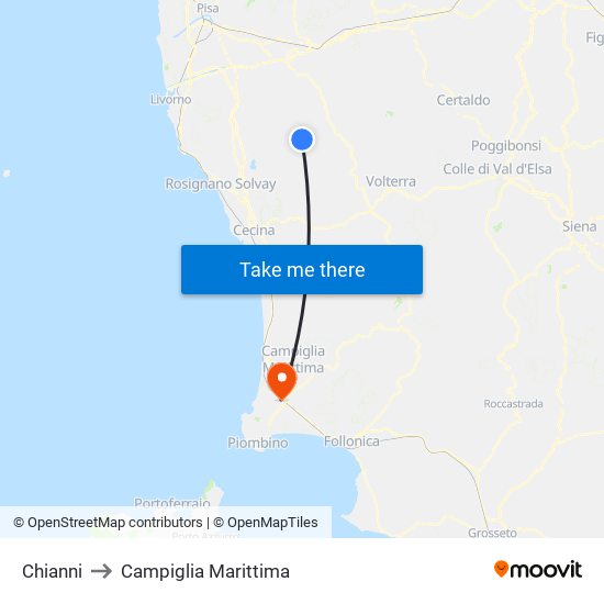 Chianni to Campiglia Marittima map