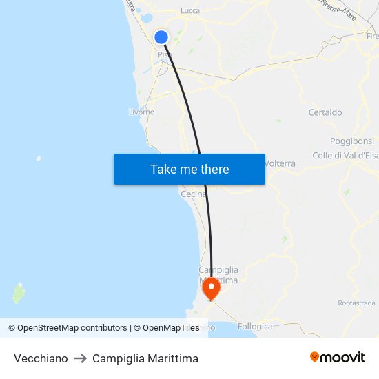 Vecchiano to Campiglia Marittima map