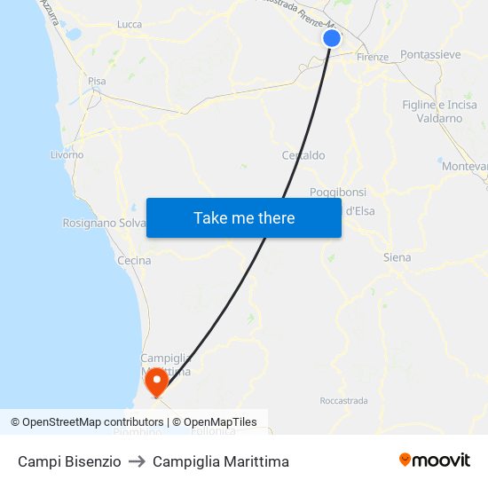 Campi Bisenzio to Campiglia Marittima map