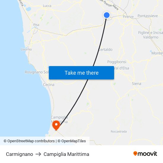 Carmignano to Campiglia Marittima map