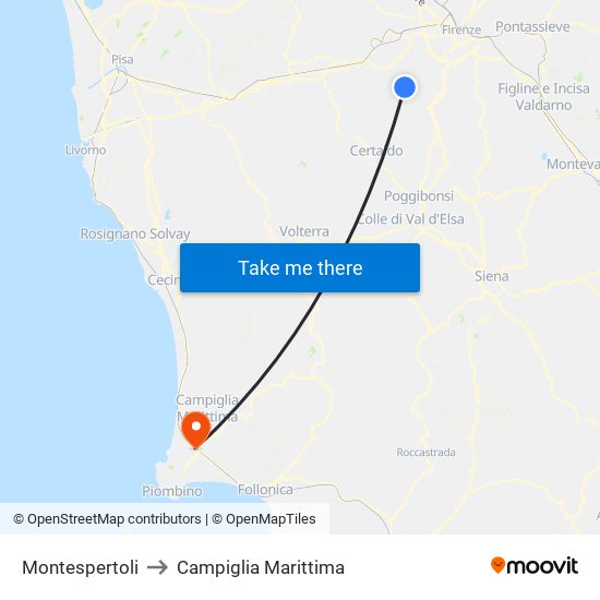 Montespertoli to Campiglia Marittima map