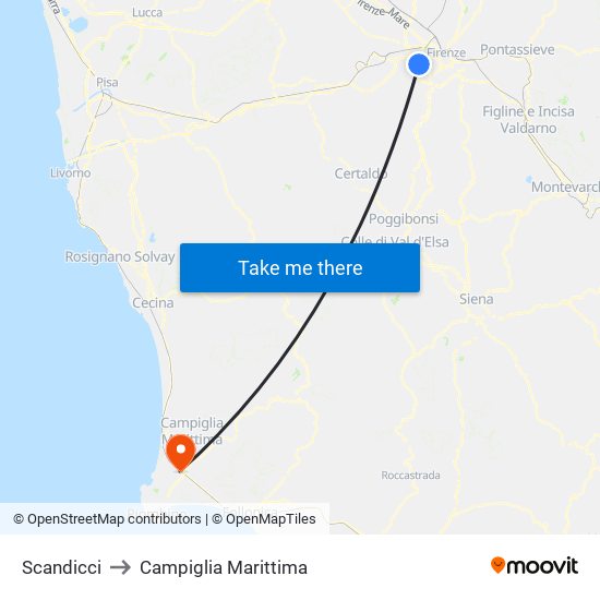 Scandicci to Campiglia Marittima map
