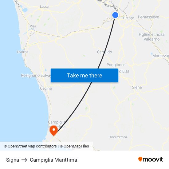 Signa to Campiglia Marittima map