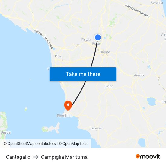 Cantagallo to Campiglia Marittima map