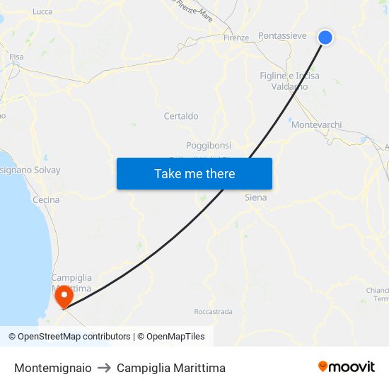 Montemignaio to Campiglia Marittima map
