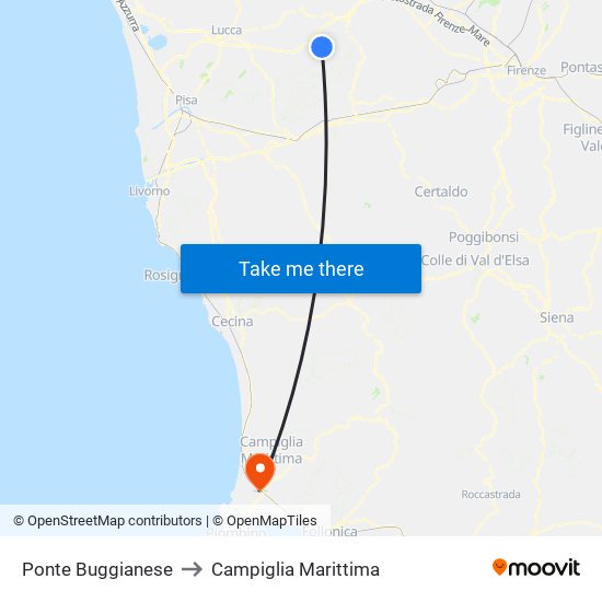 Ponte Buggianese to Campiglia Marittima map