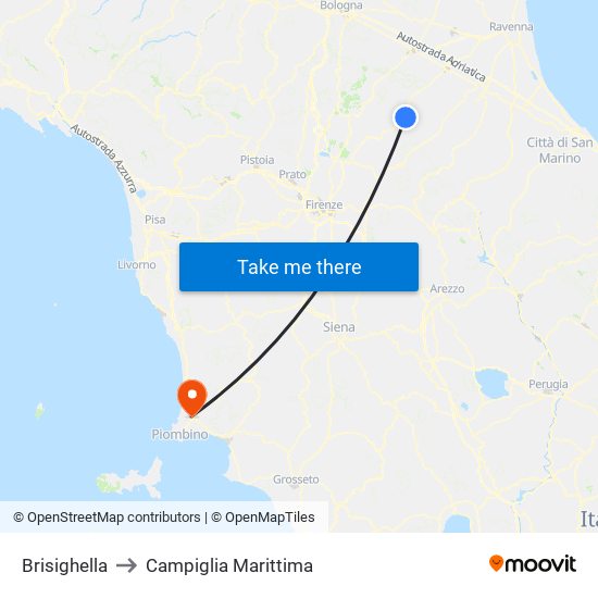 Brisighella to Campiglia Marittima map