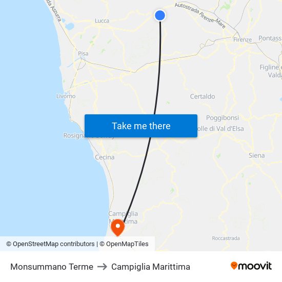 Monsummano Terme to Campiglia Marittima map