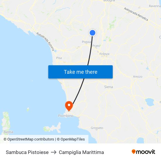 Sambuca Pistoiese to Campiglia Marittima map
