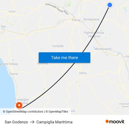 San Godenzo to Campiglia Marittima map