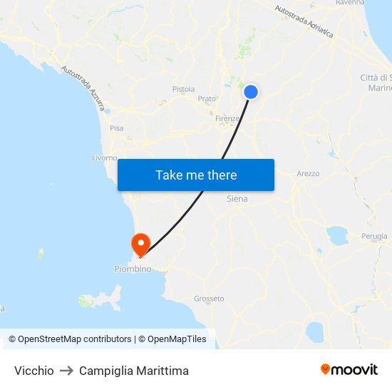 Vicchio to Campiglia Marittima map