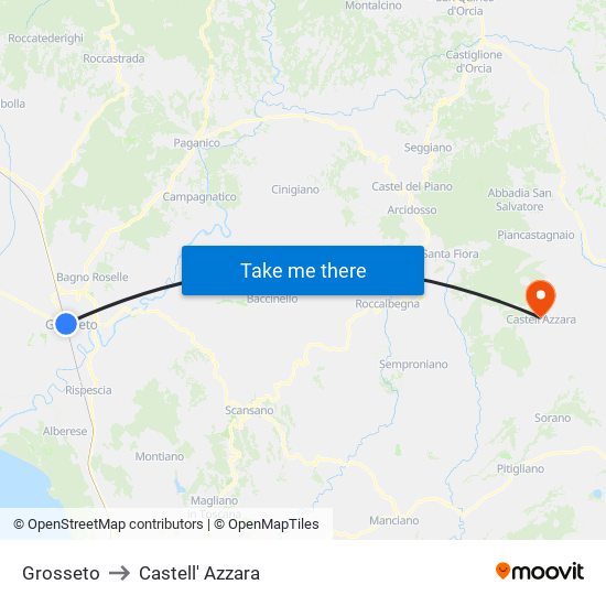 Grosseto to Castell' Azzara map