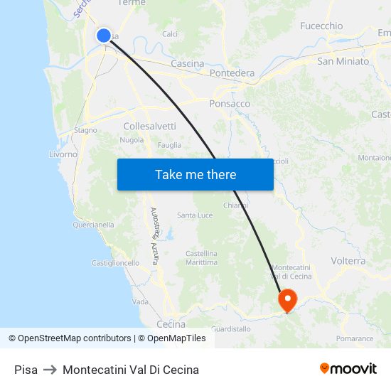 Pisa to Montecatini Val Di Cecina map