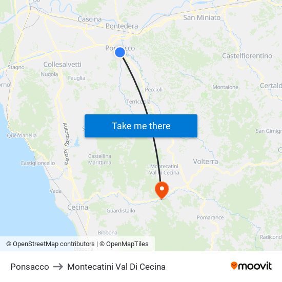 Ponsacco to Montecatini Val Di Cecina map