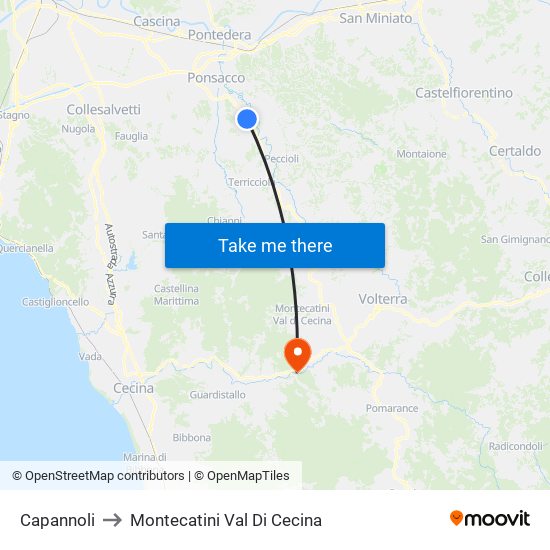 Capannoli to Montecatini Val Di Cecina map