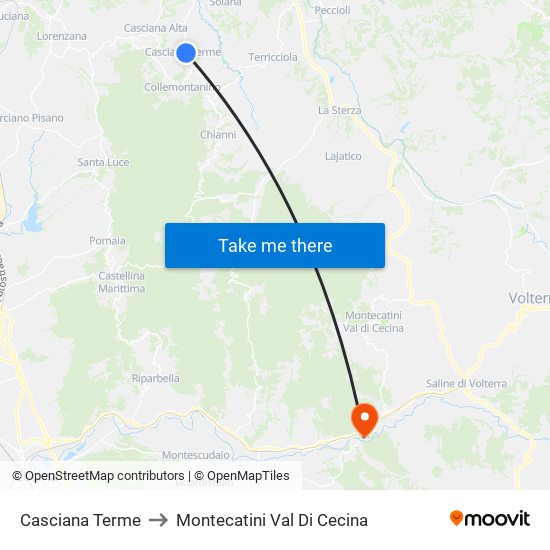 Casciana Terme to Montecatini Val Di Cecina map