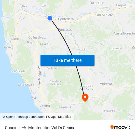 Cascina to Montecatini Val Di Cecina map