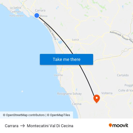 Carrara to Montecatini Val Di Cecina map