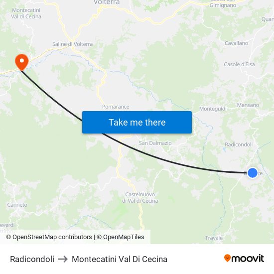 Radicondoli to Montecatini Val Di Cecina map