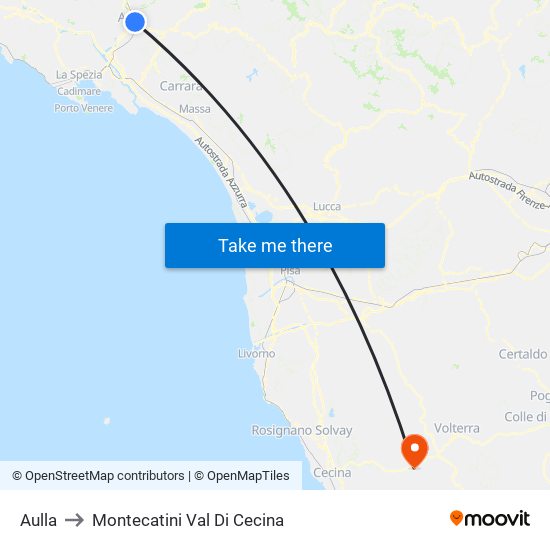 Aulla to Montecatini Val Di Cecina map