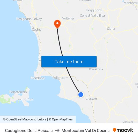 Castiglione Della Pescaia to Montecatini Val Di Cecina map