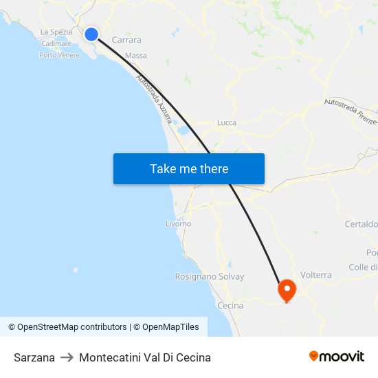 Sarzana to Montecatini Val Di Cecina map