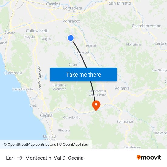 Lari to Montecatini Val Di Cecina map