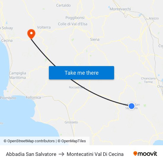 Abbadia San Salvatore to Montecatini Val Di Cecina map