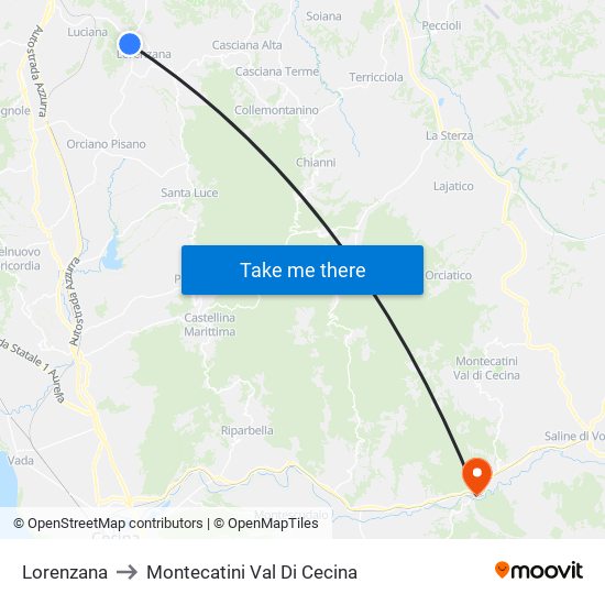 Lorenzana to Montecatini Val Di Cecina map