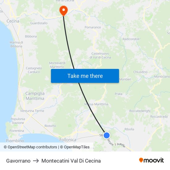Gavorrano to Montecatini Val Di Cecina map
