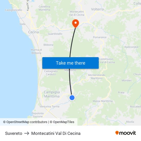 Suvereto to Montecatini Val Di Cecina map