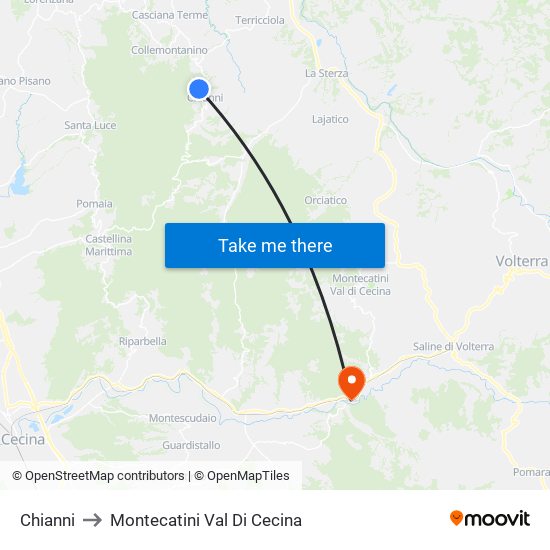 Chianni to Montecatini Val Di Cecina map
