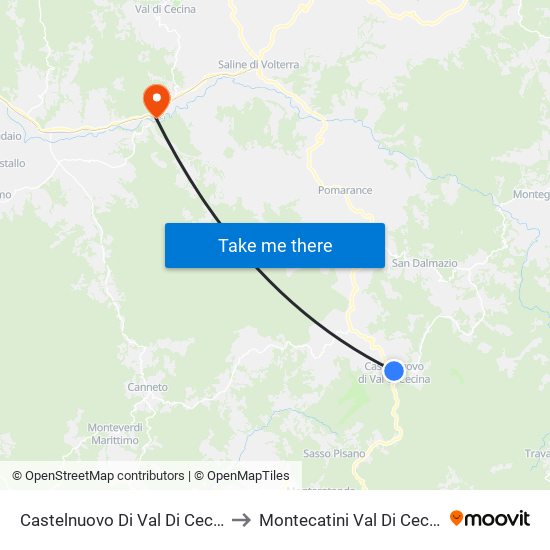 Castelnuovo Di Val Di Cecina to Montecatini Val Di Cecina map